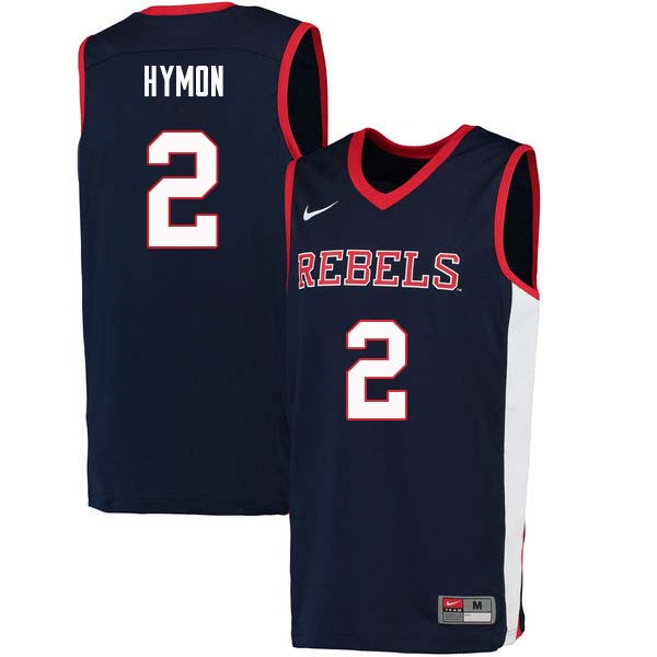 Men #2 Marcanvis Hymon Ole Miss Rebels College Basketball Jerseys Sale-Navy